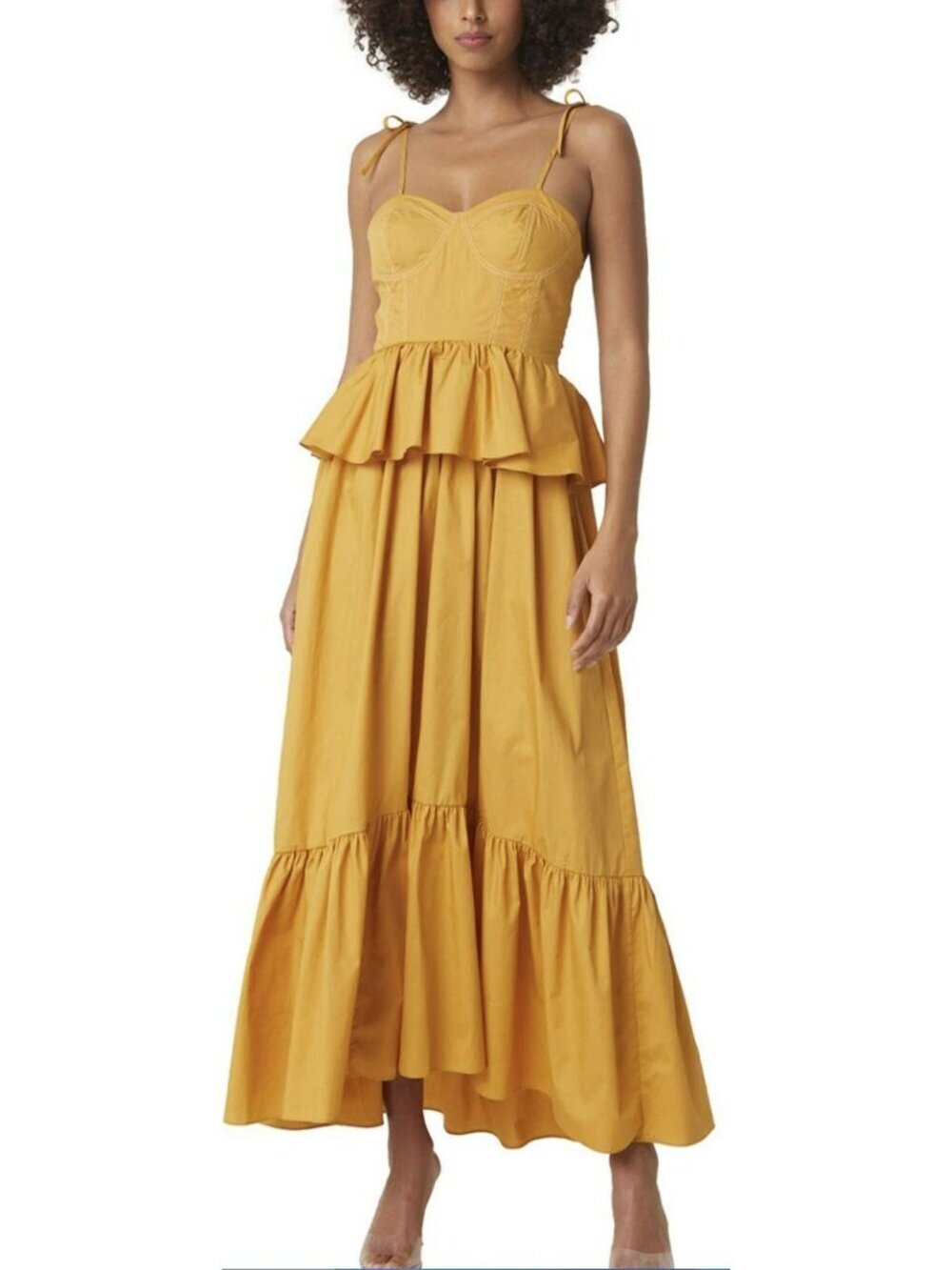New MISA Los Angeles Rosie Bustier Peplum-Waist Poplin Maxi Dress Large